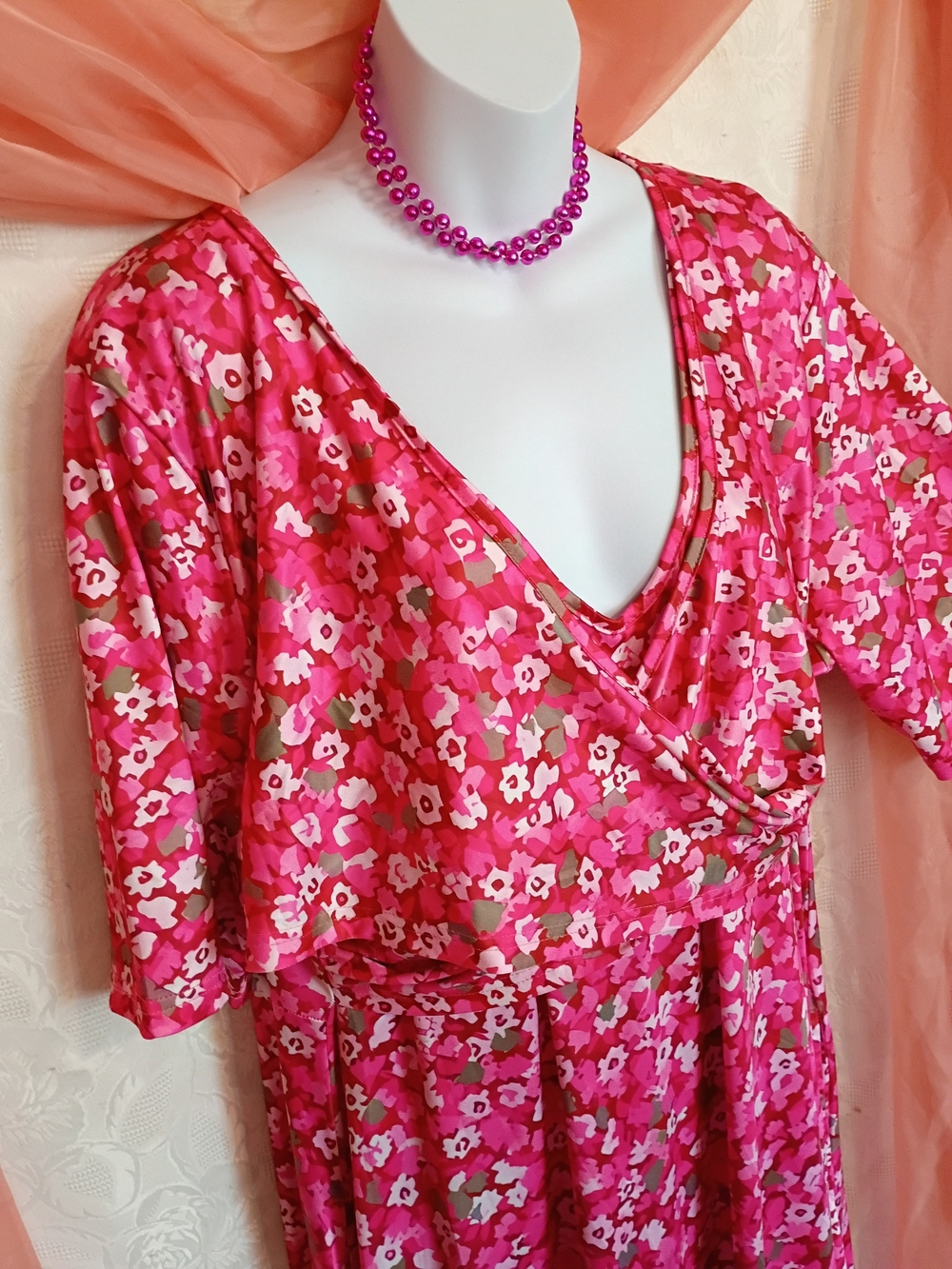 Pink Floral V-Neck Maxi DressSz XXL - Picture 2 of 7